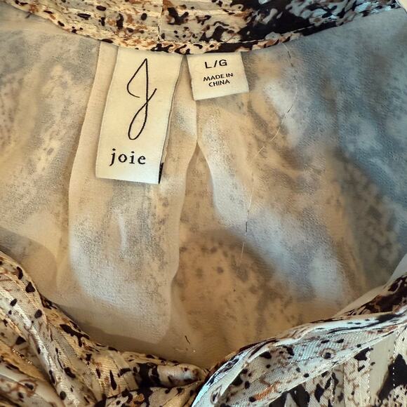 Joie Snakeskin Print Bow Blouse Women’s L Animal Print Top Boho Chic - Picture 2 of 9